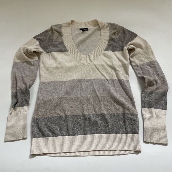 Express Sweater Sparkly Striped Long Sleeve Pullover Lightweight Medium - Picture 1 of 10
